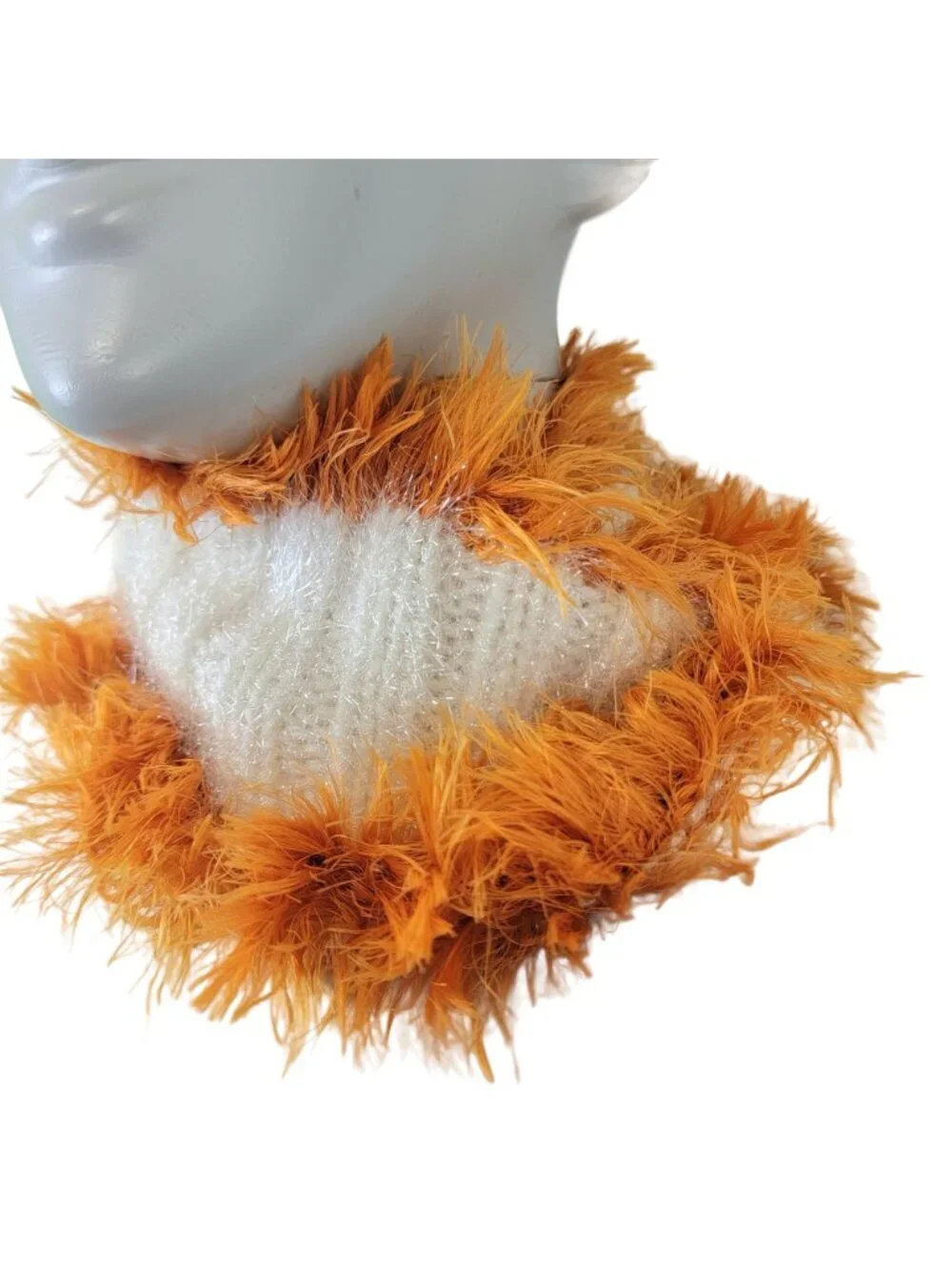 Orange Cream Fringe Cowl Women Winter Accessories Handmade Crochet Knit Scarf
